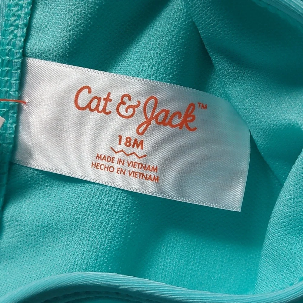 Cat & Jack Blue and White Rashguard Swim Set with Ruffle Sleeves 18 Mns‎